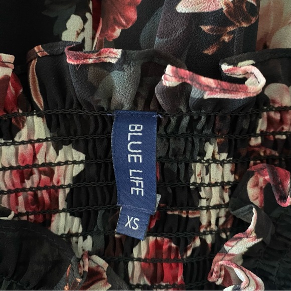 Blue Life floral tiered chiffon elastic waist mini skirt size small black pink - Picture 4 of 6